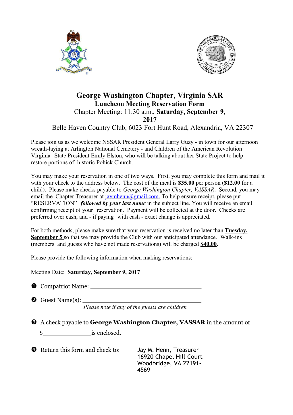 George Washington Chapter, Virginia SAR