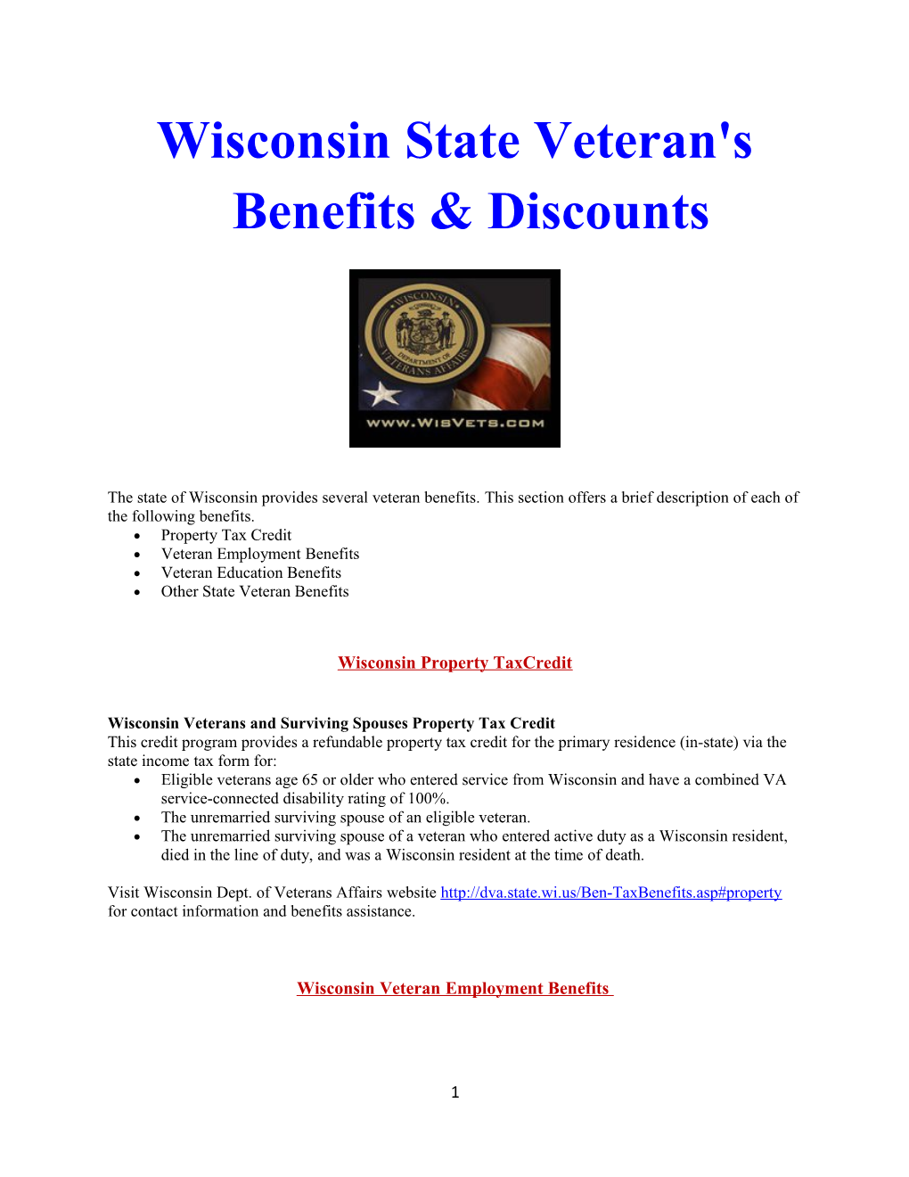 Wisconsin State Veteran's Benefits & Discounts