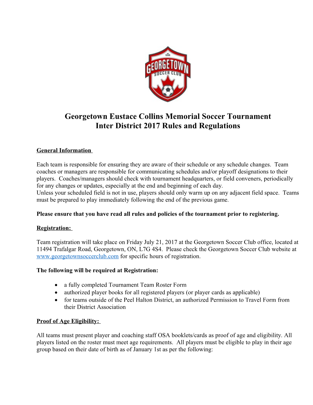 Rules and Regulations - Inter-District Tournament