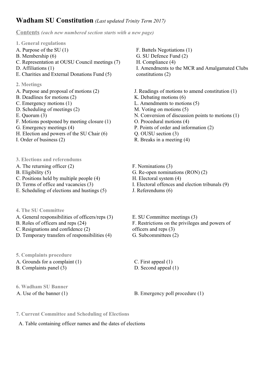 Contents(Each New Numbered Section Starts with a New Page)