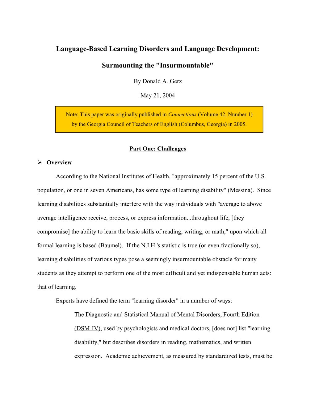 Language-Based Learning Disorders and Language Development
