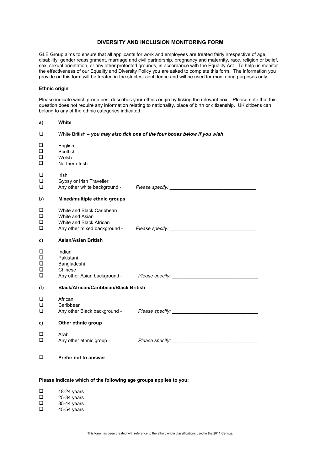 Diversity and Inclusion Monitoring Form