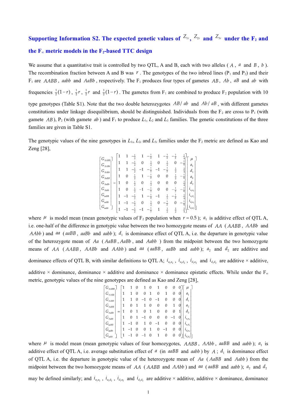 Table 2 Simulation Studies Results of QTL Mapping Using Z1 Transformation Under F Metric