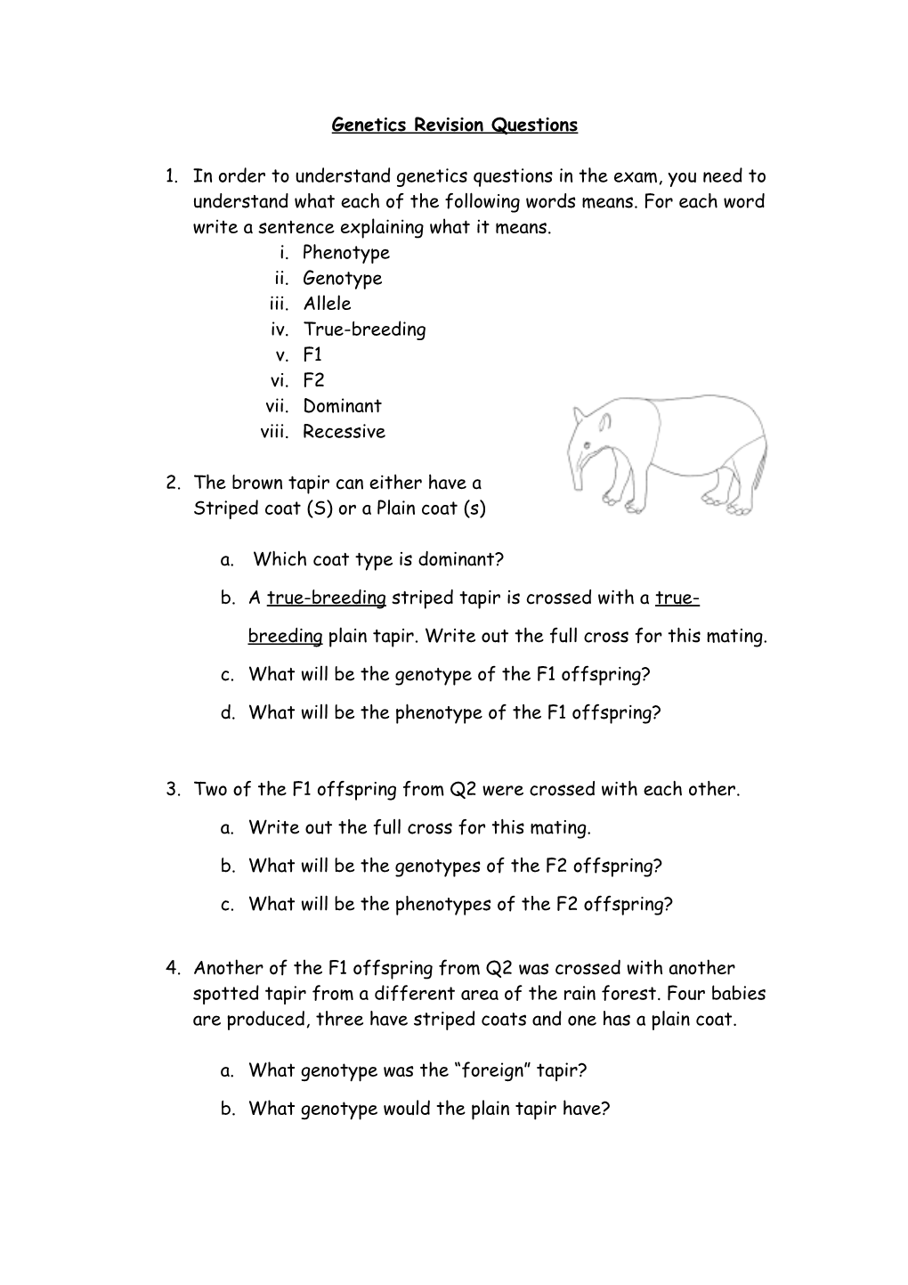 Genetics Revision Questions