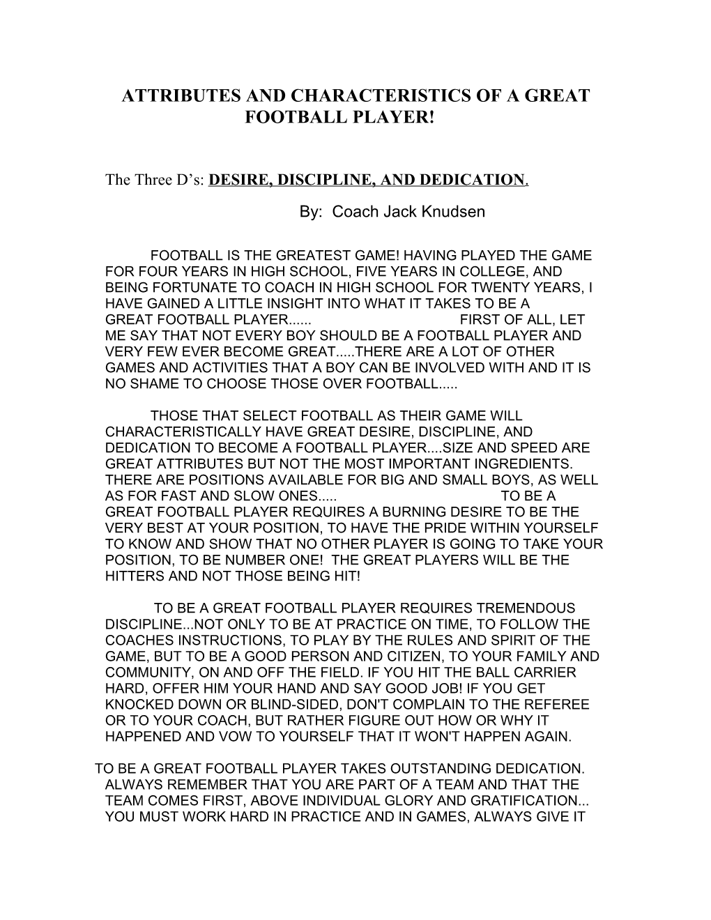 Attributes and Characteristics of a Great Football Player