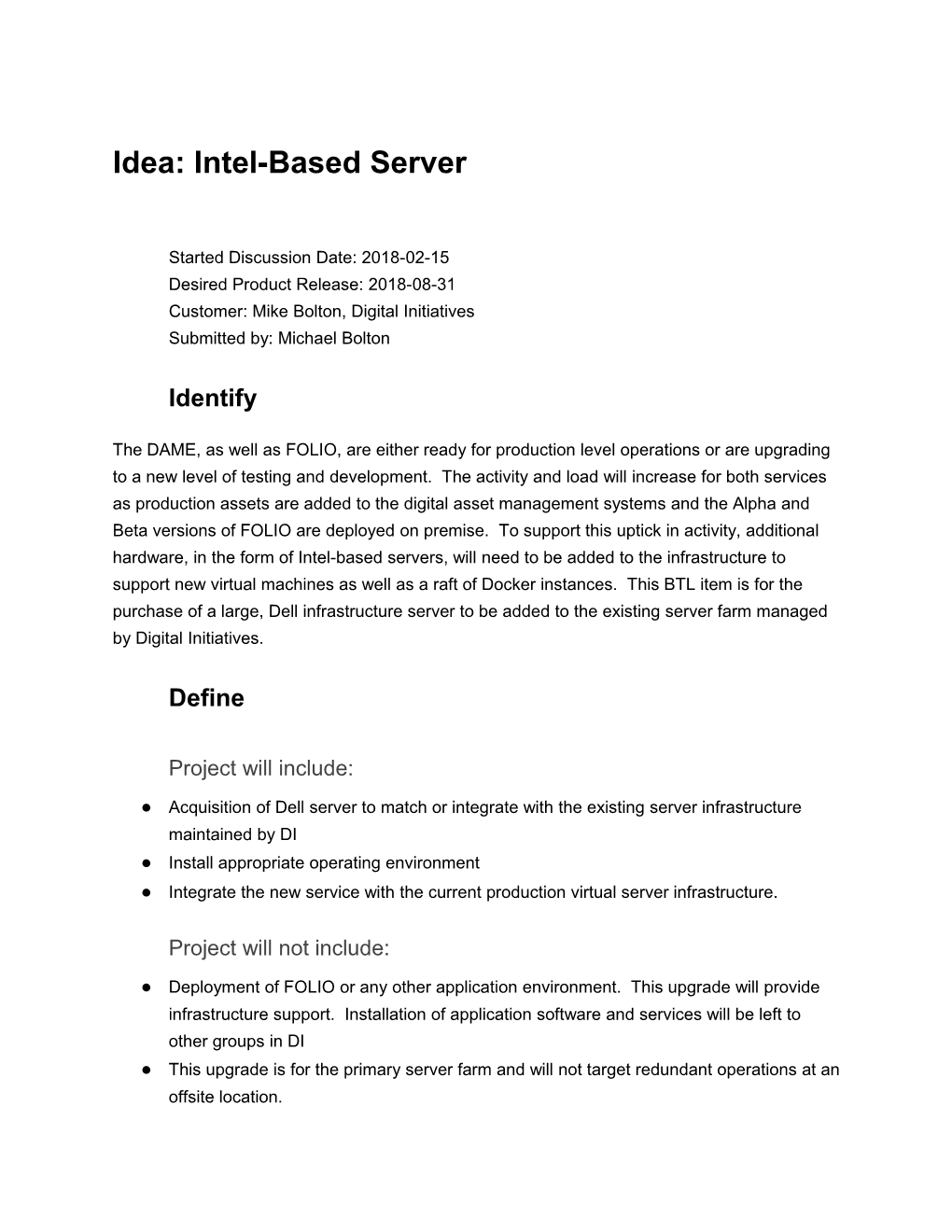 Idea: Intel-Based Server