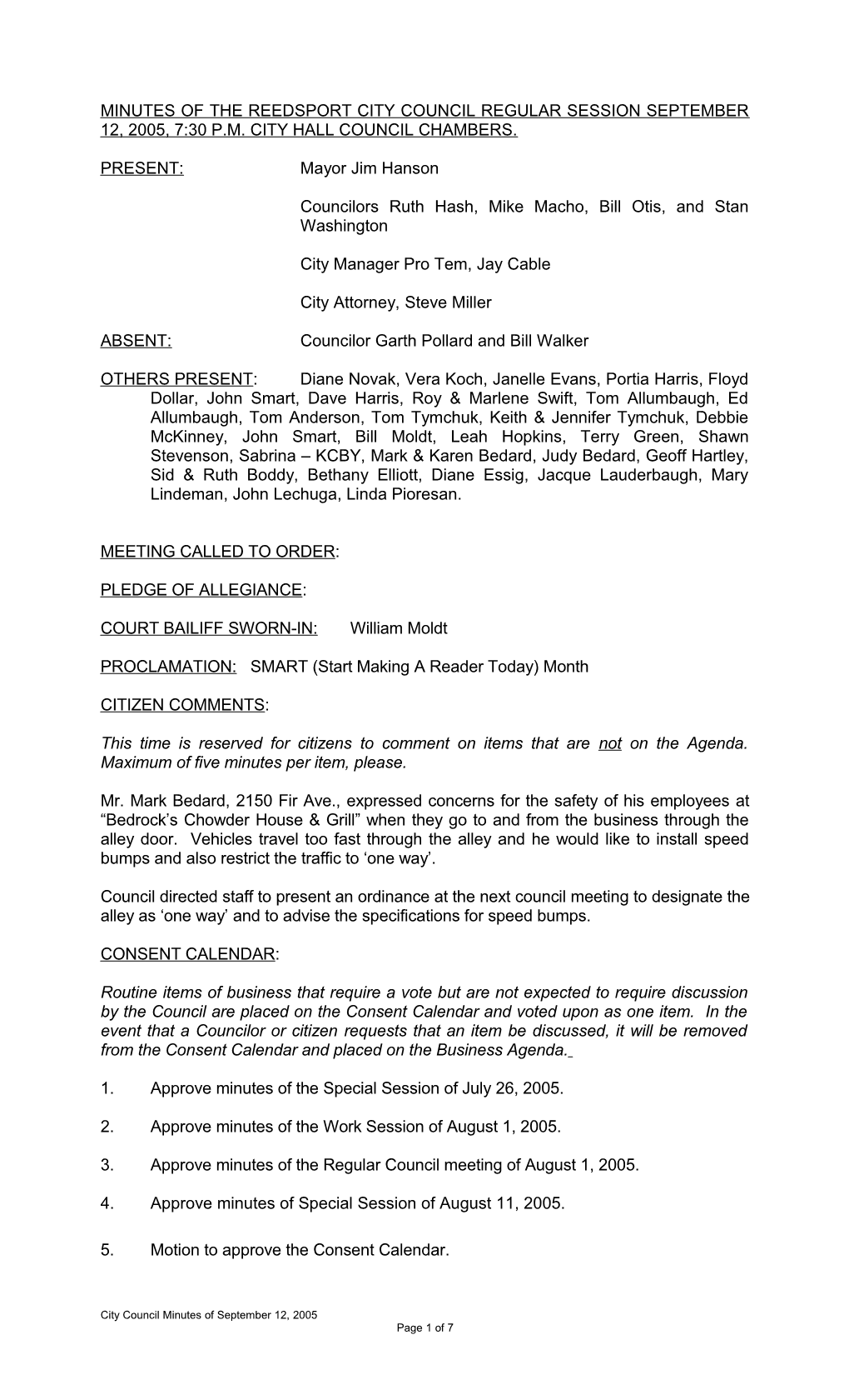 Minutes of the Reedsport City Council Regular Session April 5, 2004, 7:00 P s3