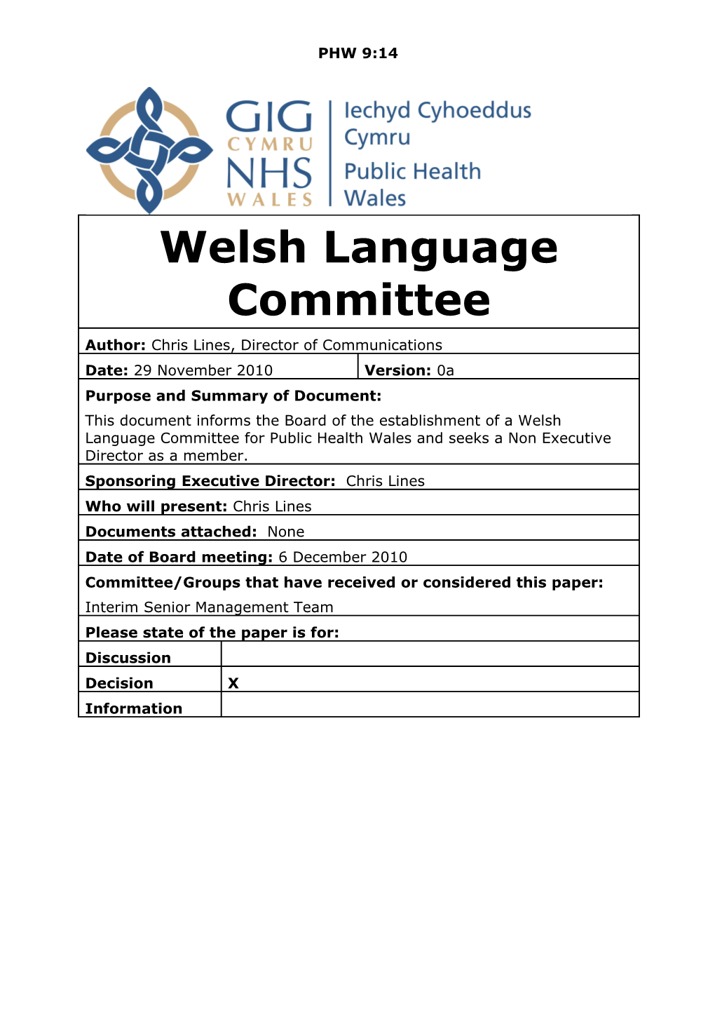 A)Note the Establishment of a Welsh Language Committee