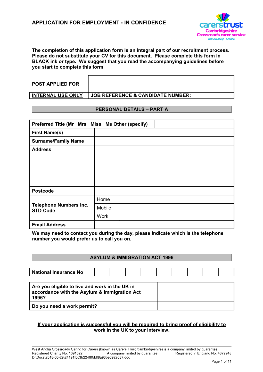Draft APPLICATION for EMPLOYMENT