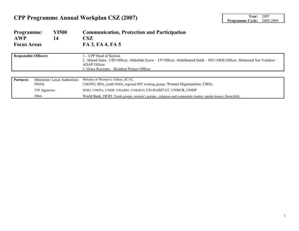 CPP Programme Annual Workplan USSC (2007)