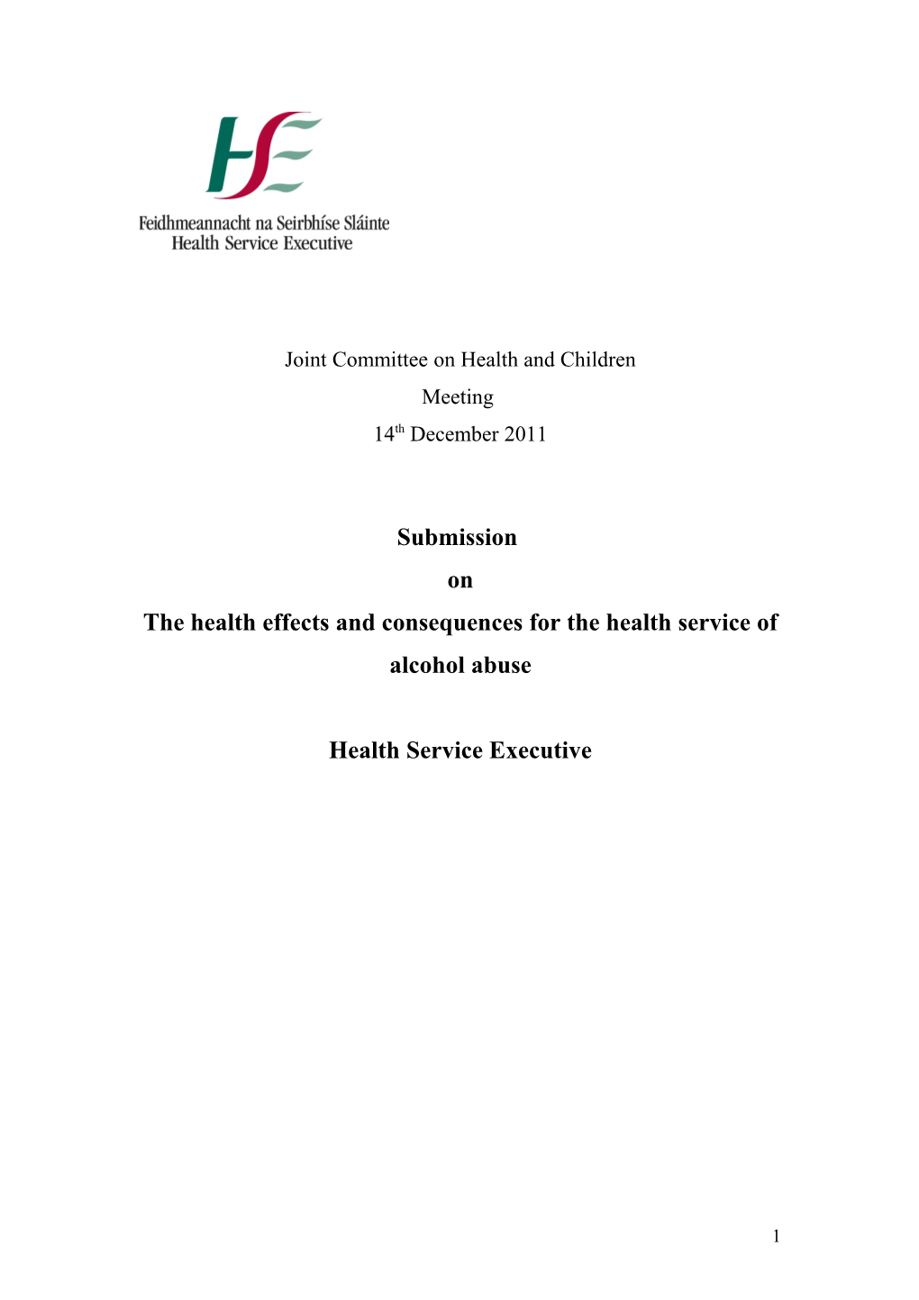 Submission to Joint Committee on Health and Children
