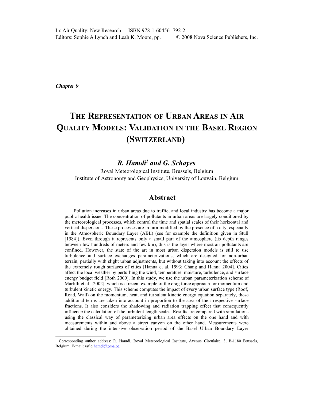 The Representation of Urban Areas in Air Quality Models: Validation in the Basel Region