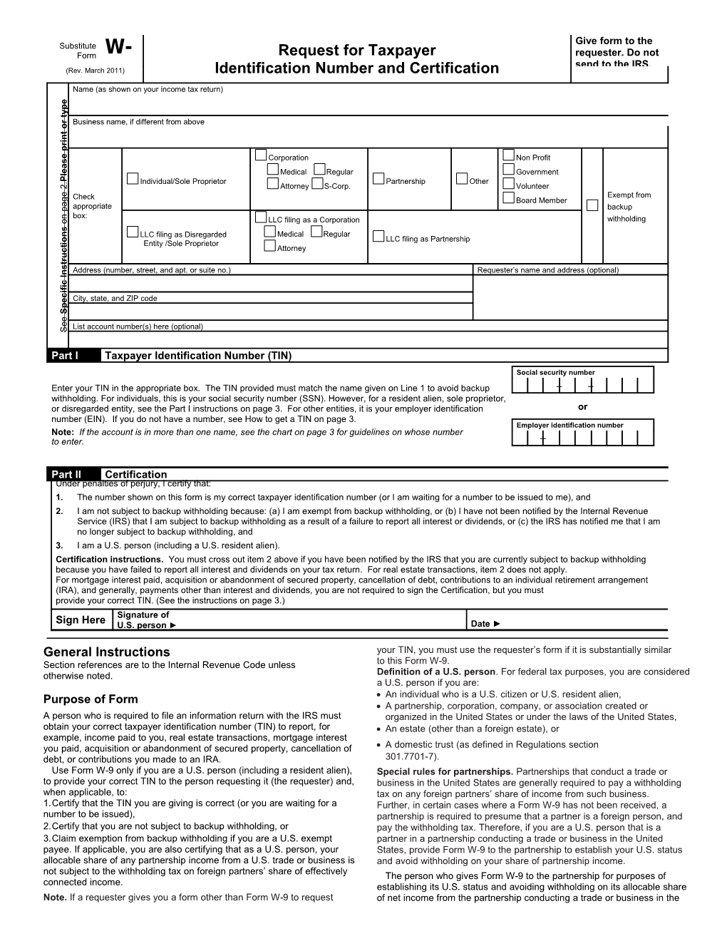 Identification Number and Certification