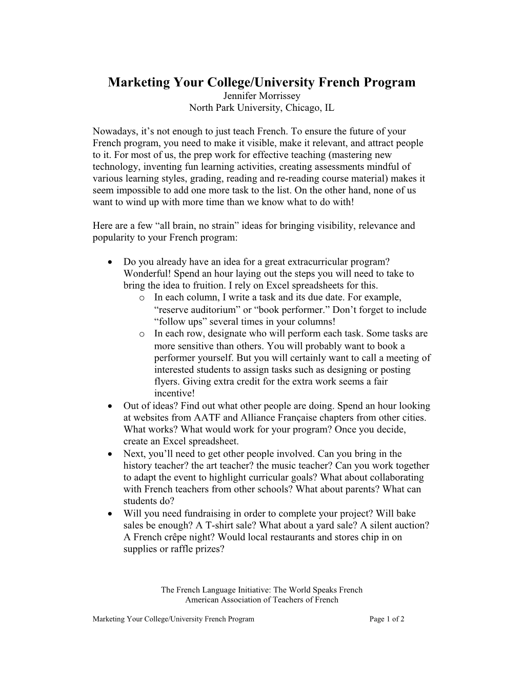 Marketing Your French Program
