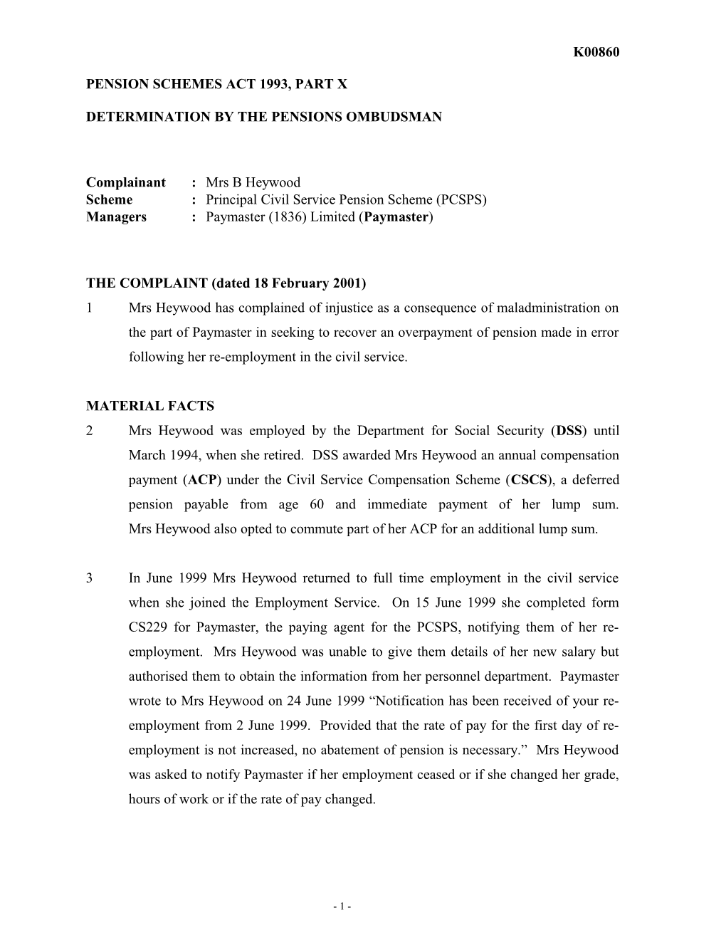 Pension Schemes Act 1993, Part X s32