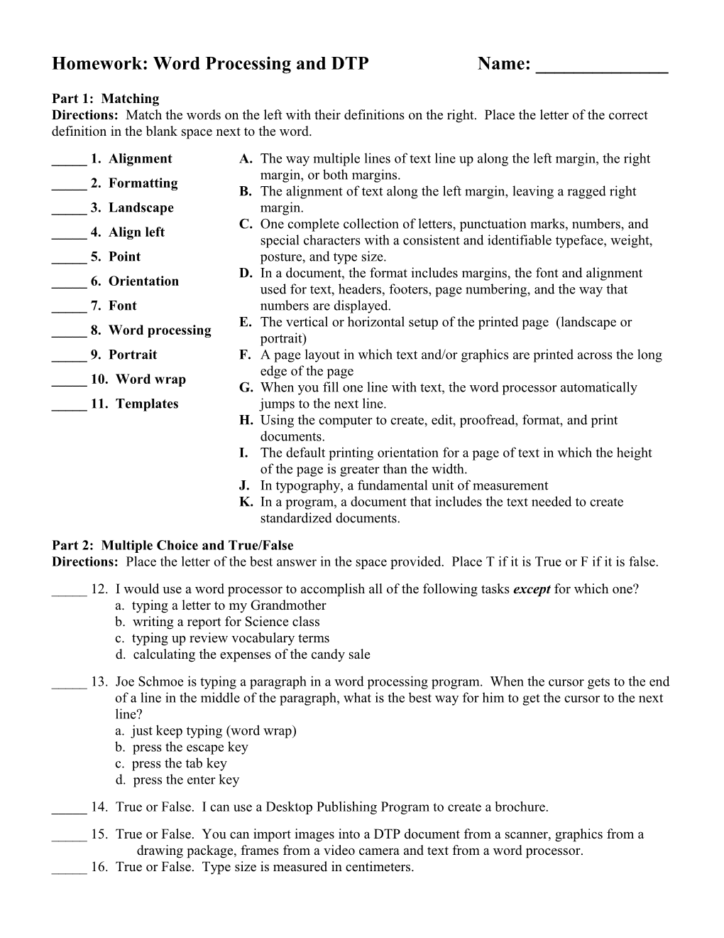 Word Processing and DTP Review