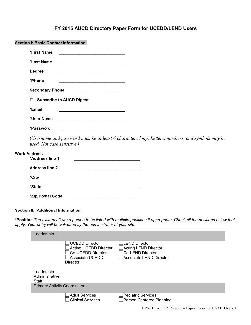 Section I: Basic Contact Information