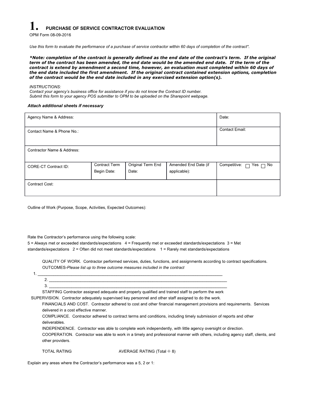 Purchase of Service Contractor Evaluation