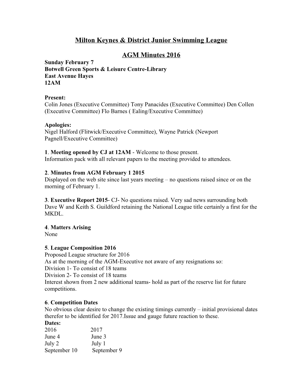 Milton Keynes & District Junior Swimming League