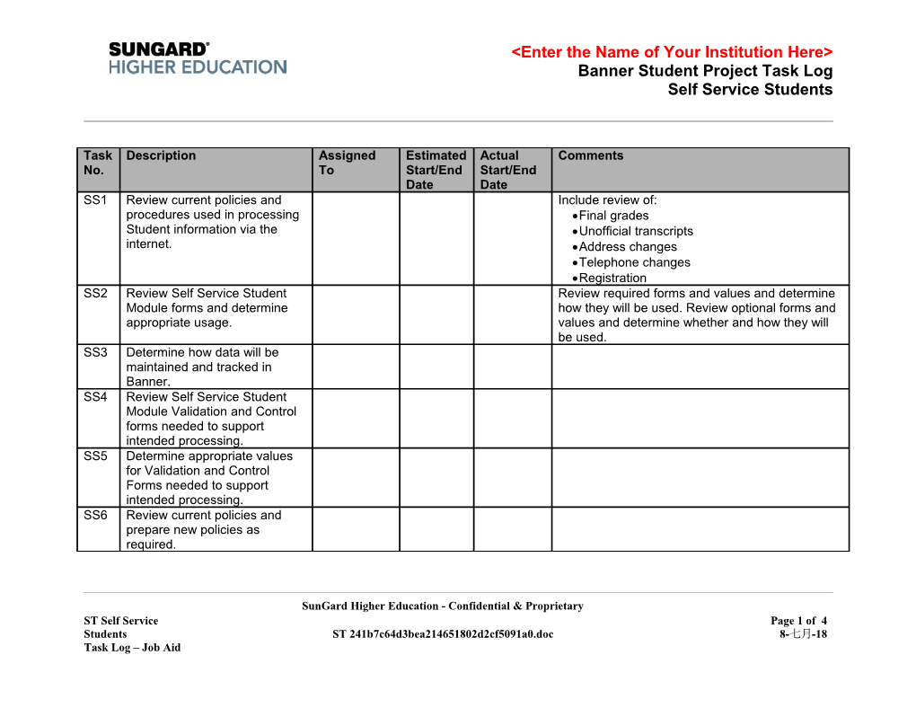 ST Self Service Students Task Log