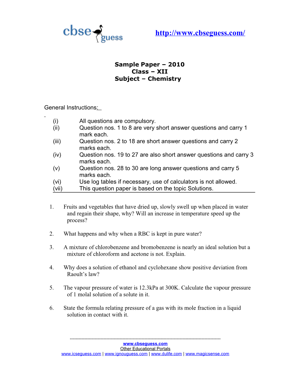 Chemistry Practice Paper 1