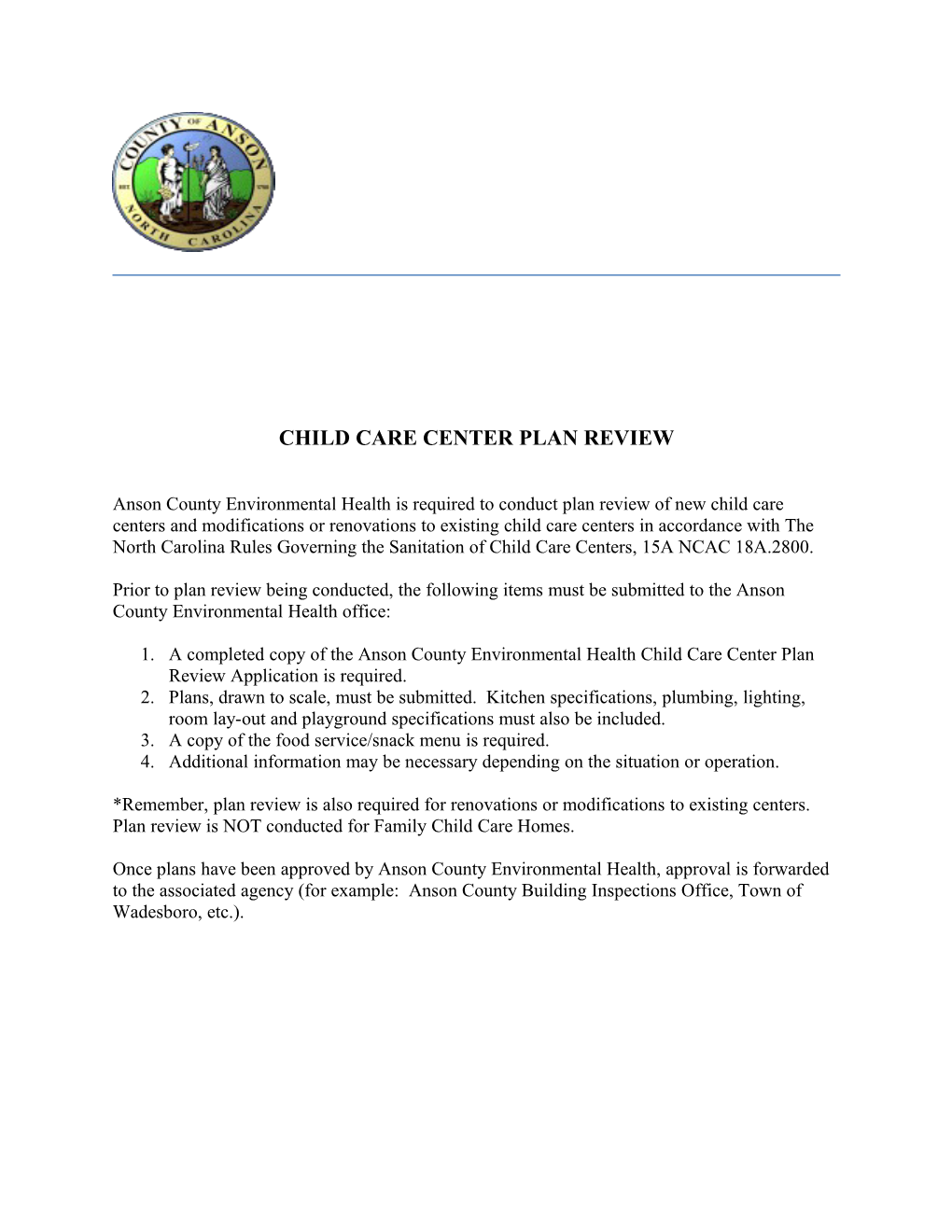Child Care Center Plan Review