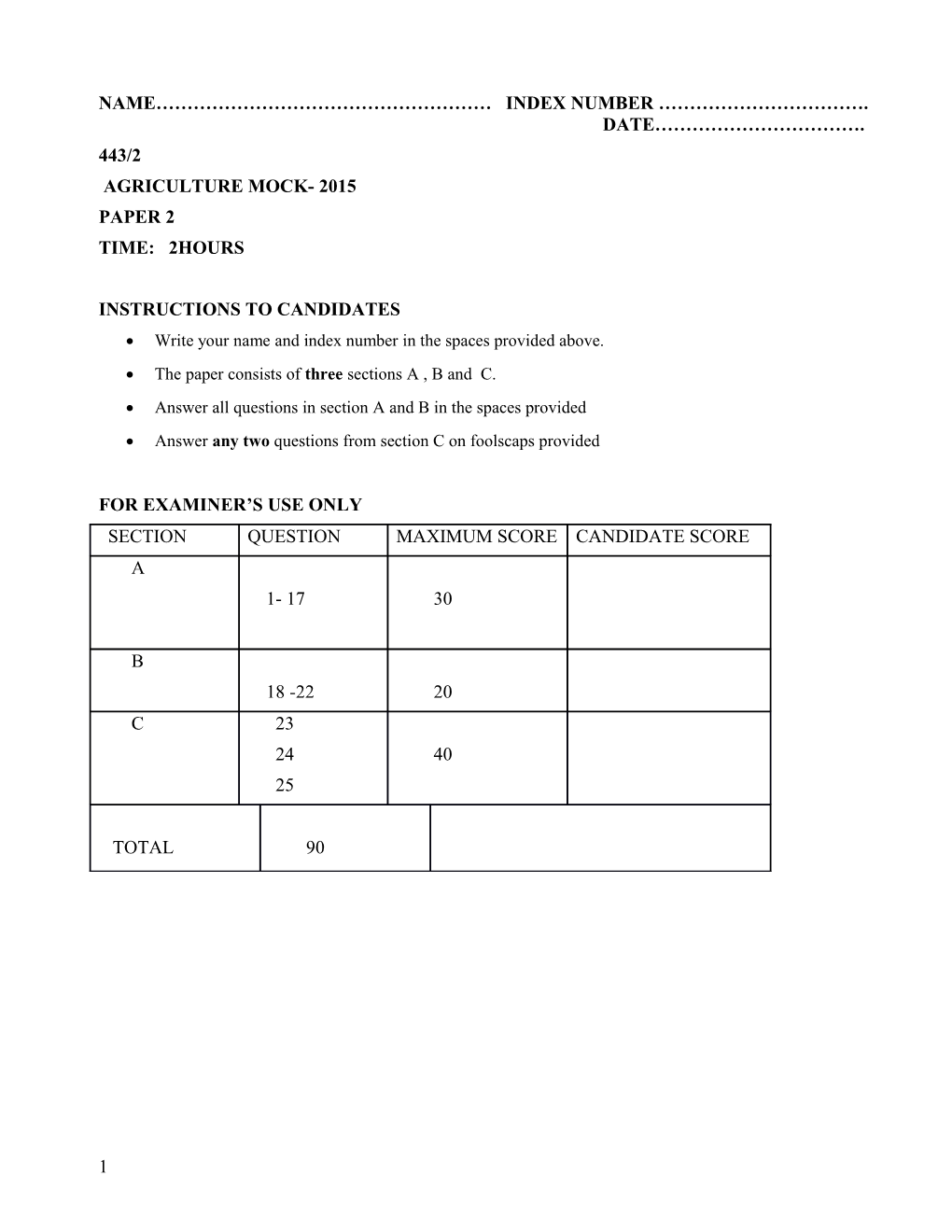 Name Index Number . Date