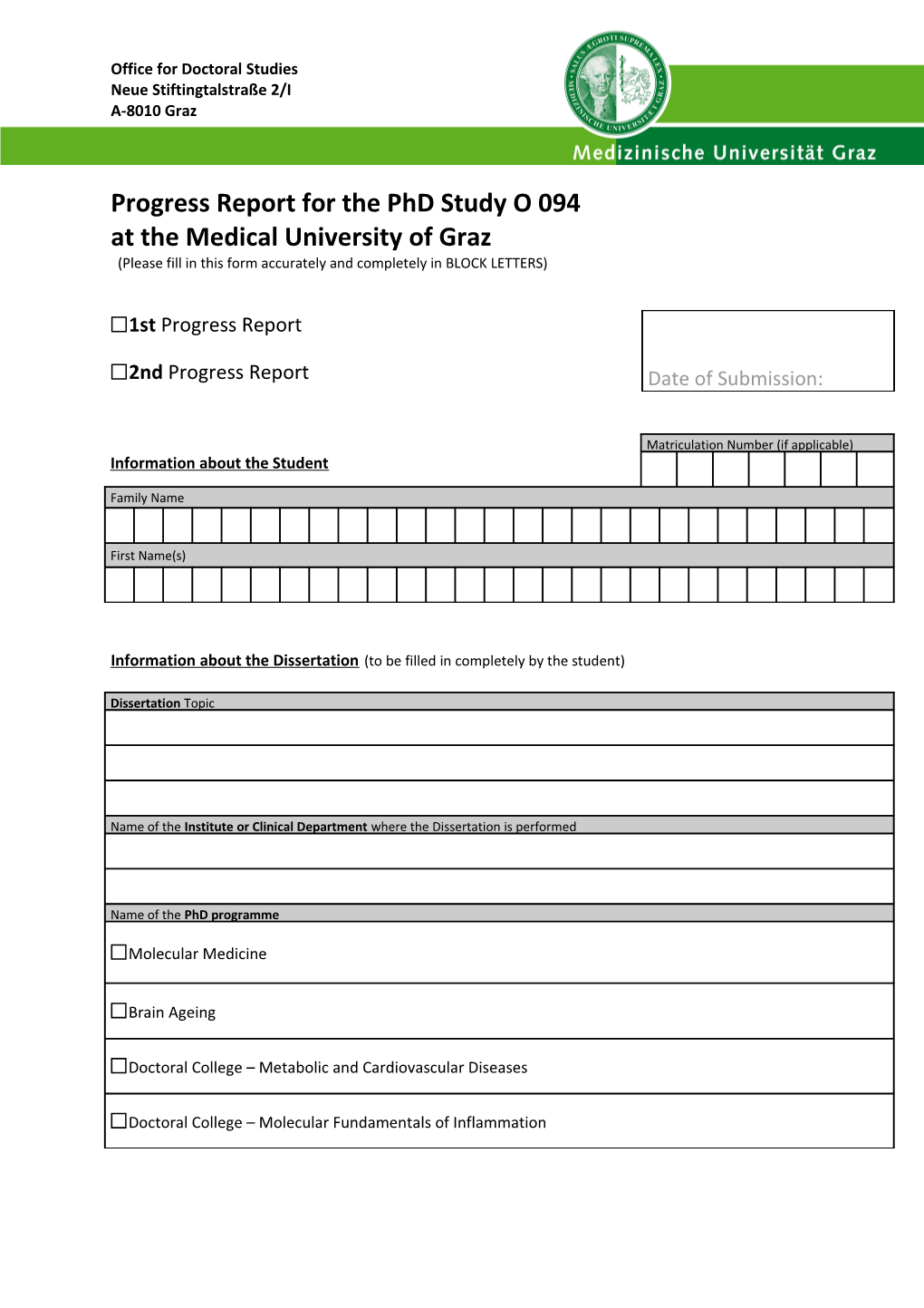 Application for Establishment of a Thesis Committee