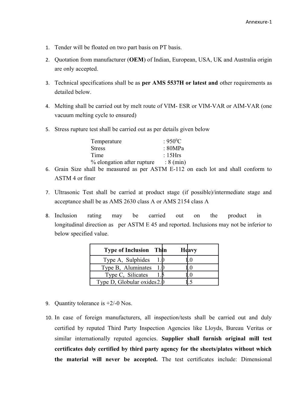 Tender Will Be Floated on Two Part Basis on PT Basis