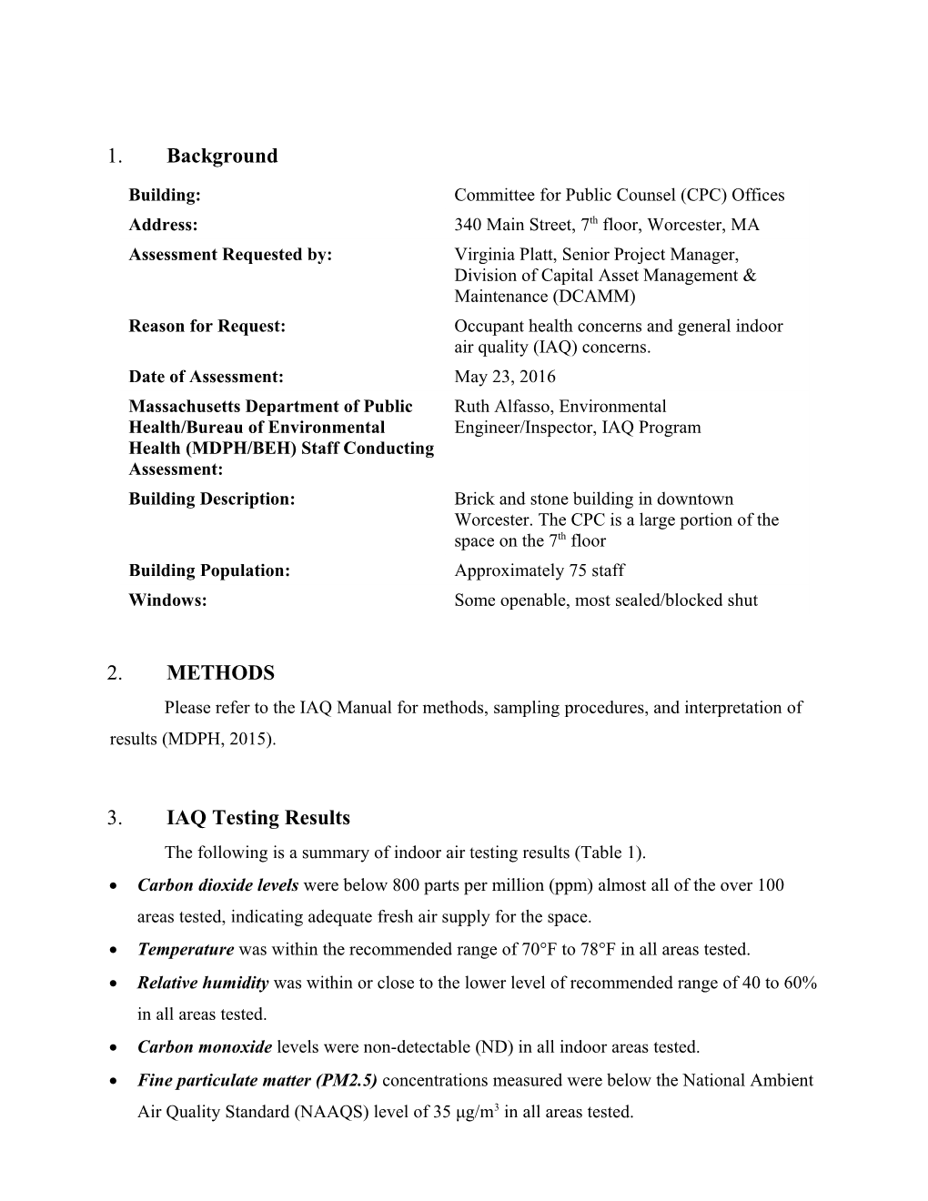 Indoor Air Quality Assessment - Committee for Public Counsel, Worcester, Massachusetts