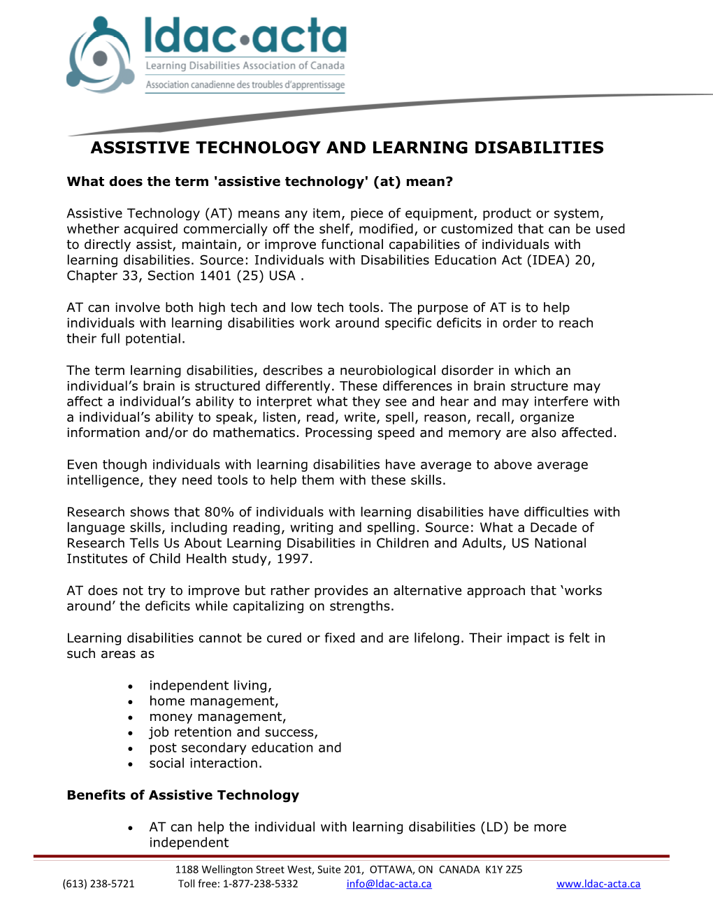 Assistive Technology and Learning Disabilities