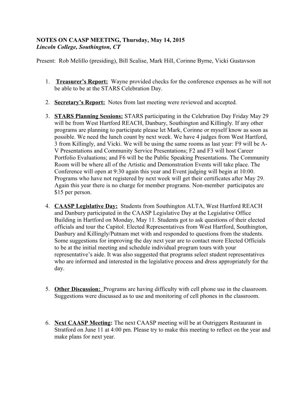 NOTES on CAASP MEETING, Thursday, May 14, 2015