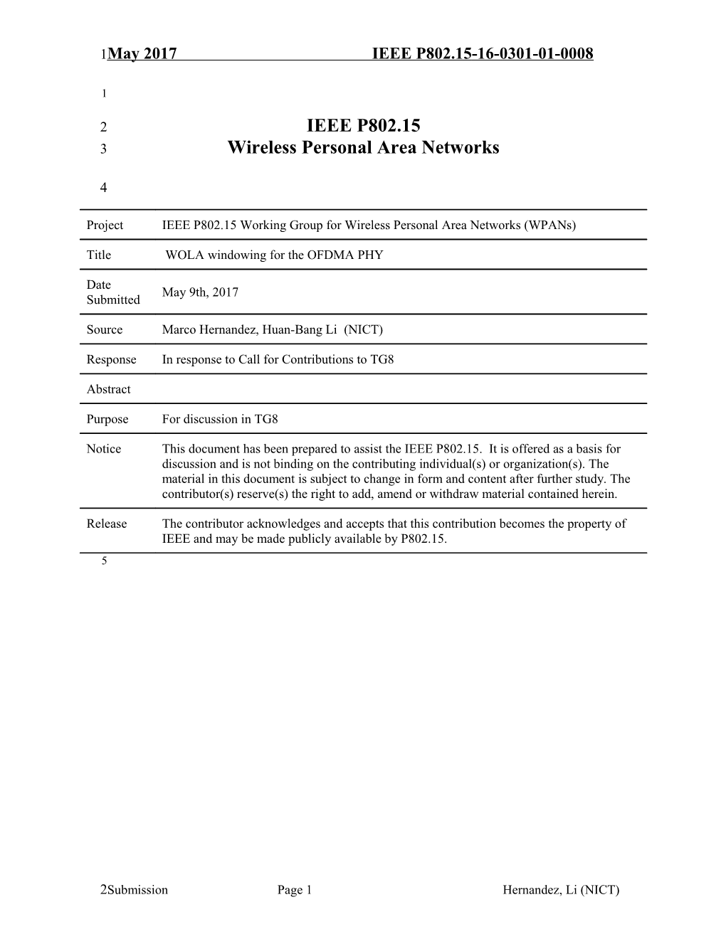 NICT PHY Specification Proposal