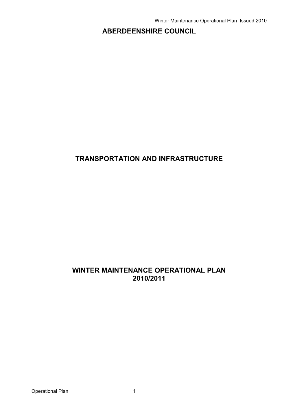 Winter Maintenance Operational Plan Issued 2010