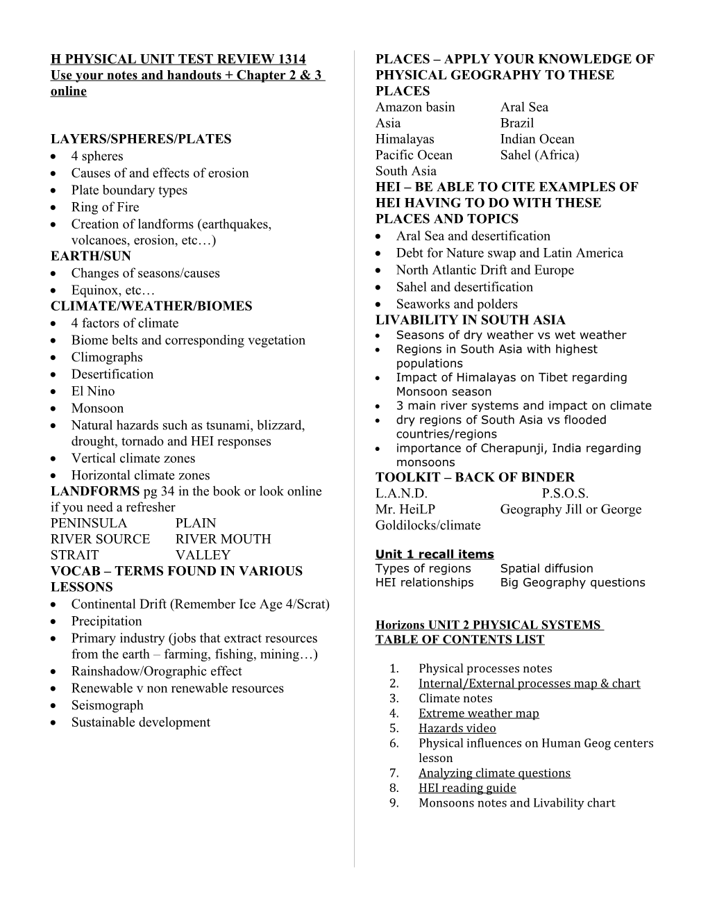 K Physical Unit Test Review 1112