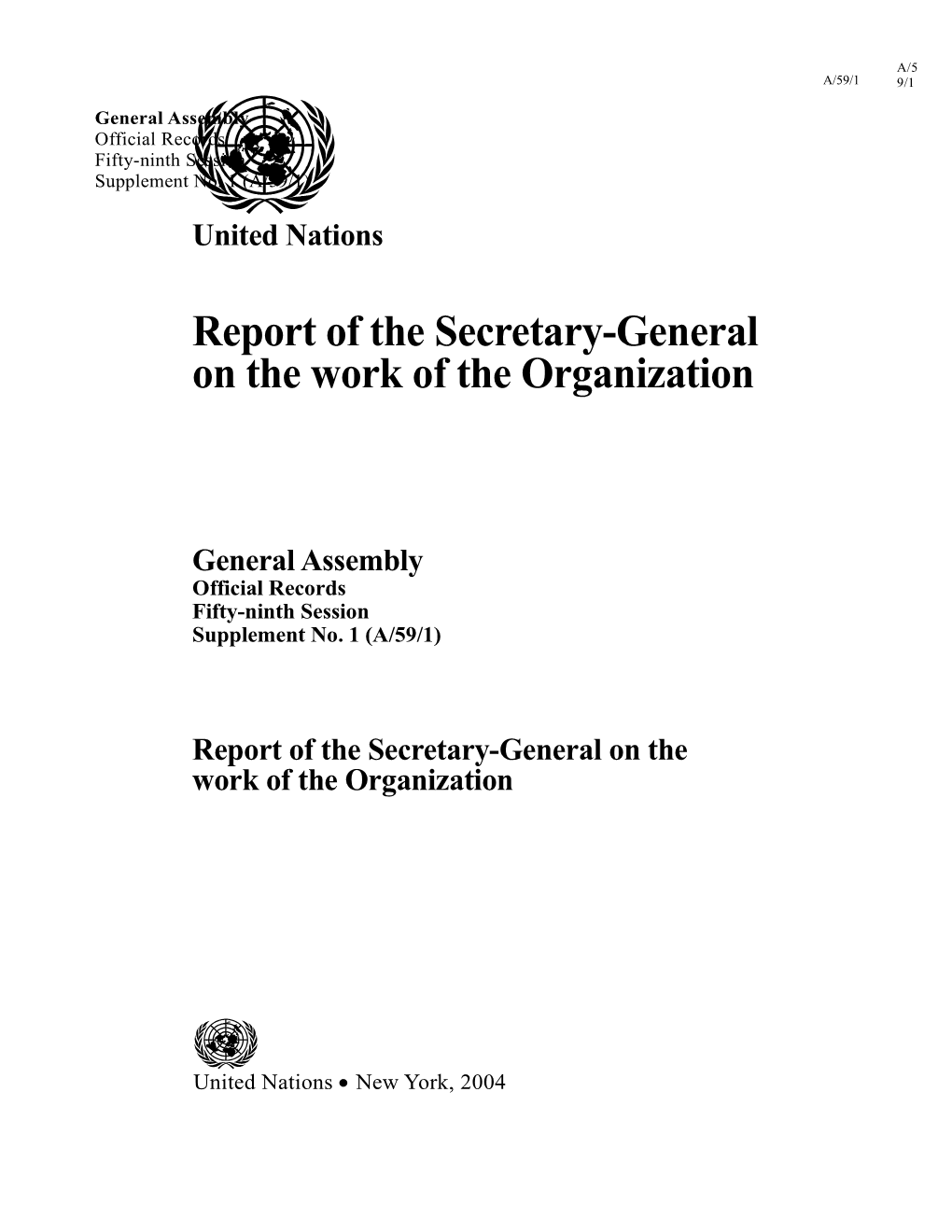 Report of the Secretary-General on the Work of the Organization