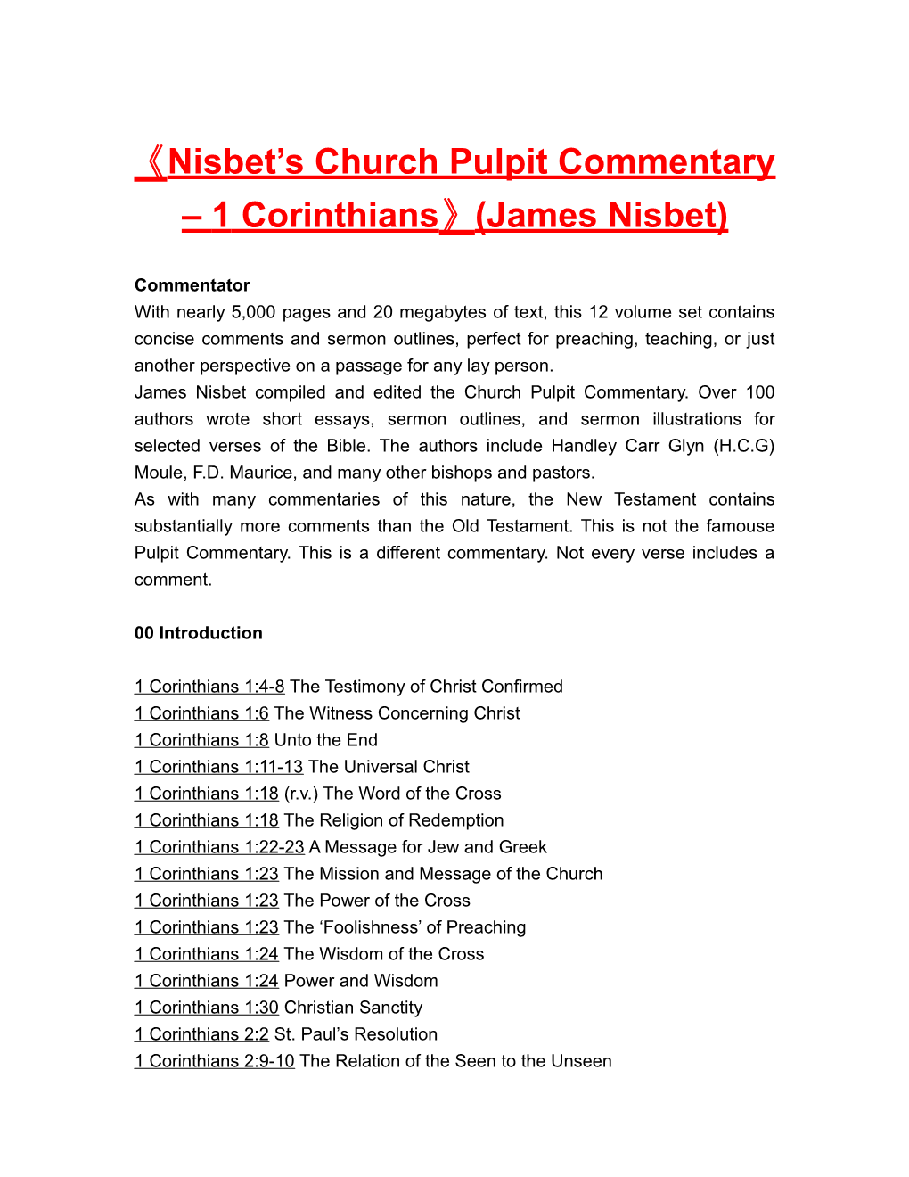 Nisbet S Church Pulpit Commentary 1 Corinthians (James Nisbet)