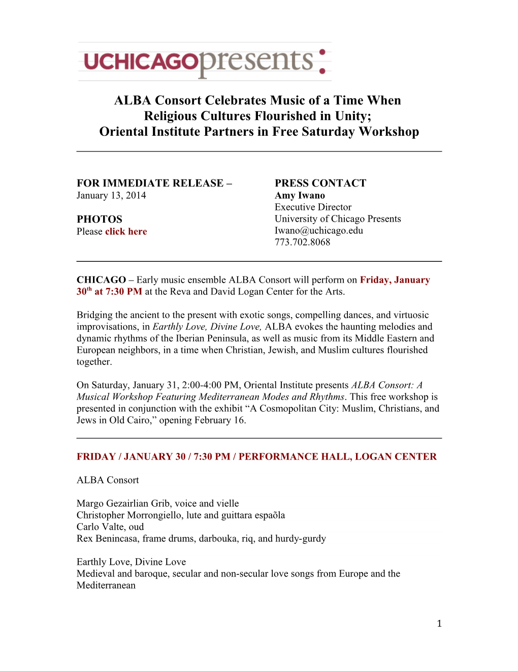 ALBA Consort Celebrates Music of a Time When
