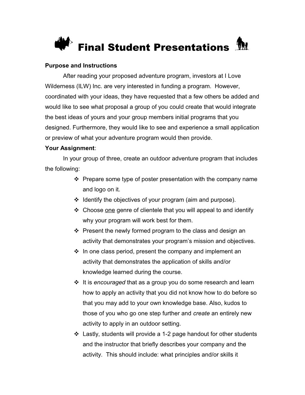 Student Presentation Assignment