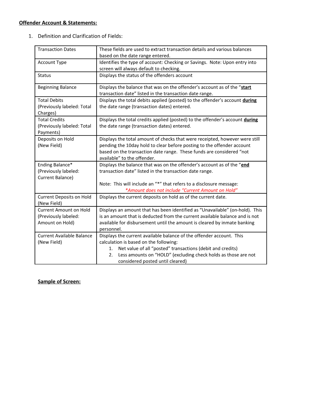 Offender Account & Statements