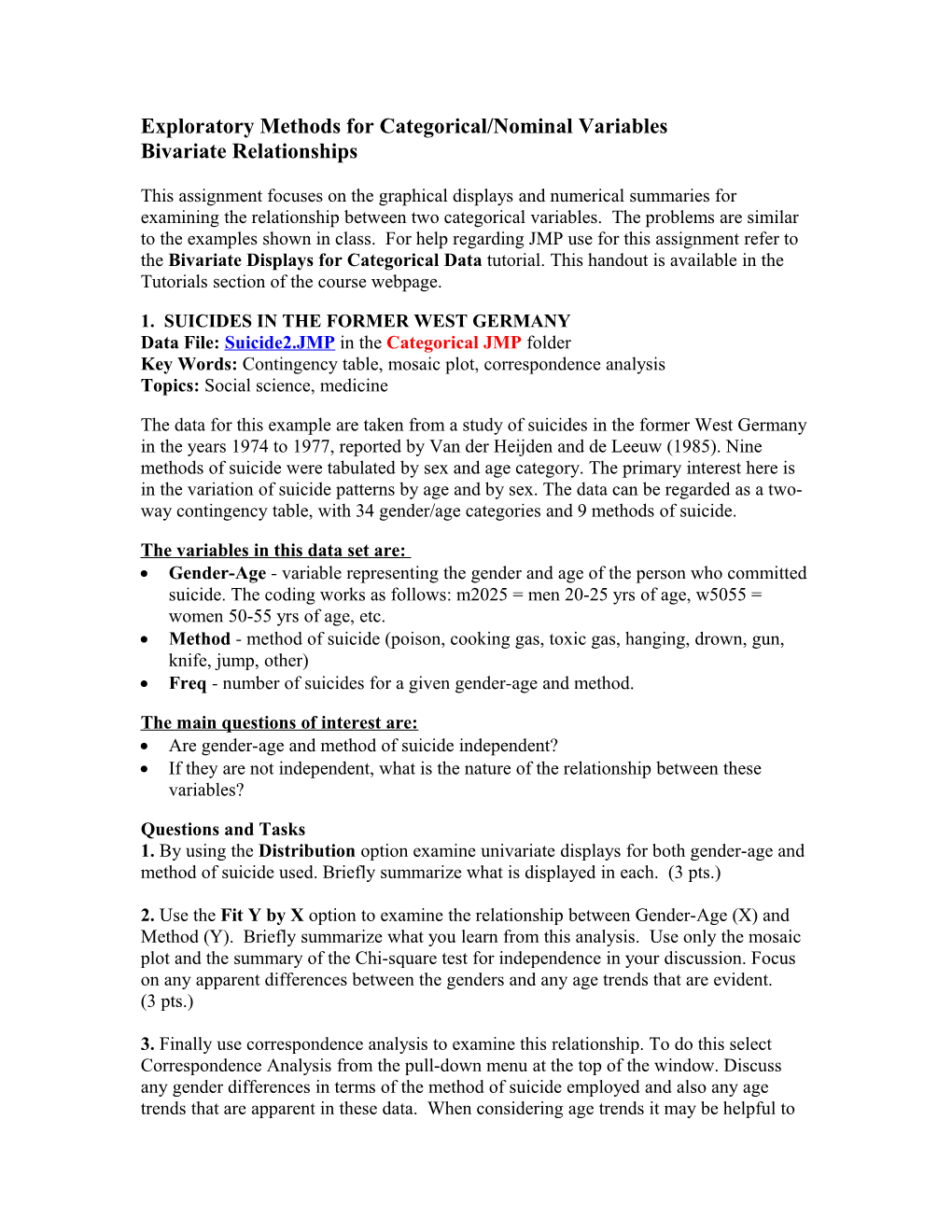 Exploratory Methods for Categorical/Nominal Variables - Bivariate Relationships