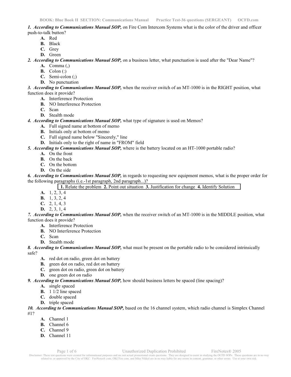 BOOK: Blue Book II SECTION: Communications Manual Practice Test-36 Questions (SERGEANT)