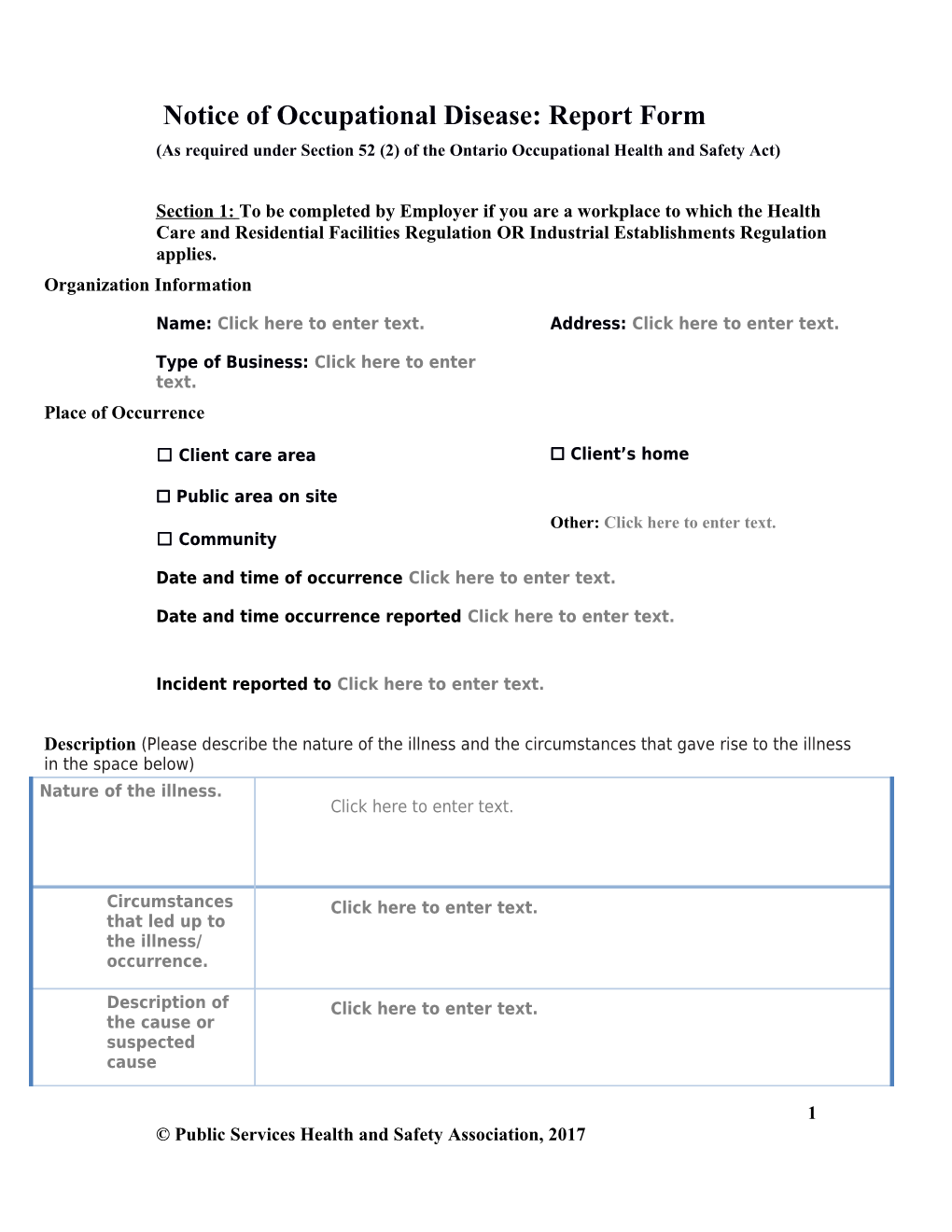 Notice of Occupational Disease: Report Form