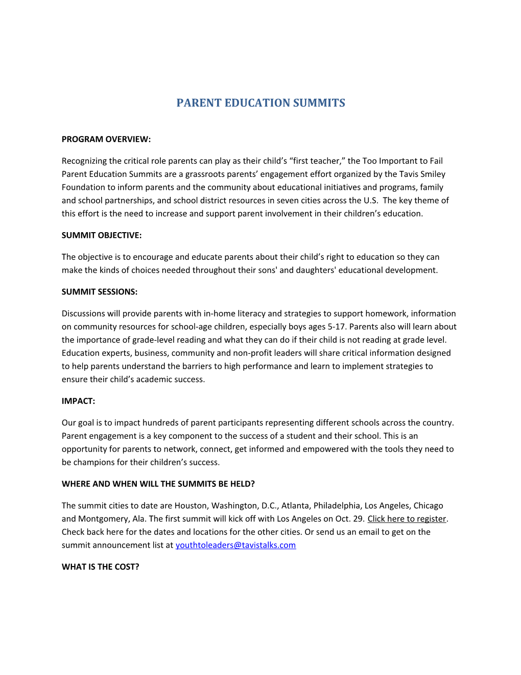 Parent Education Summits