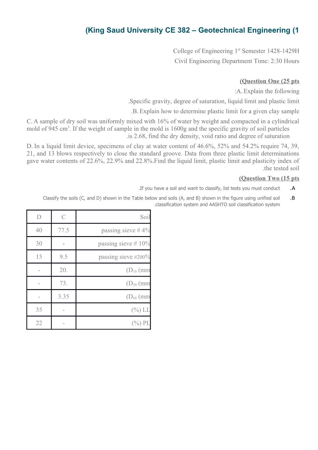 King Saud University CE 382 Geotechnical Engineering (1)