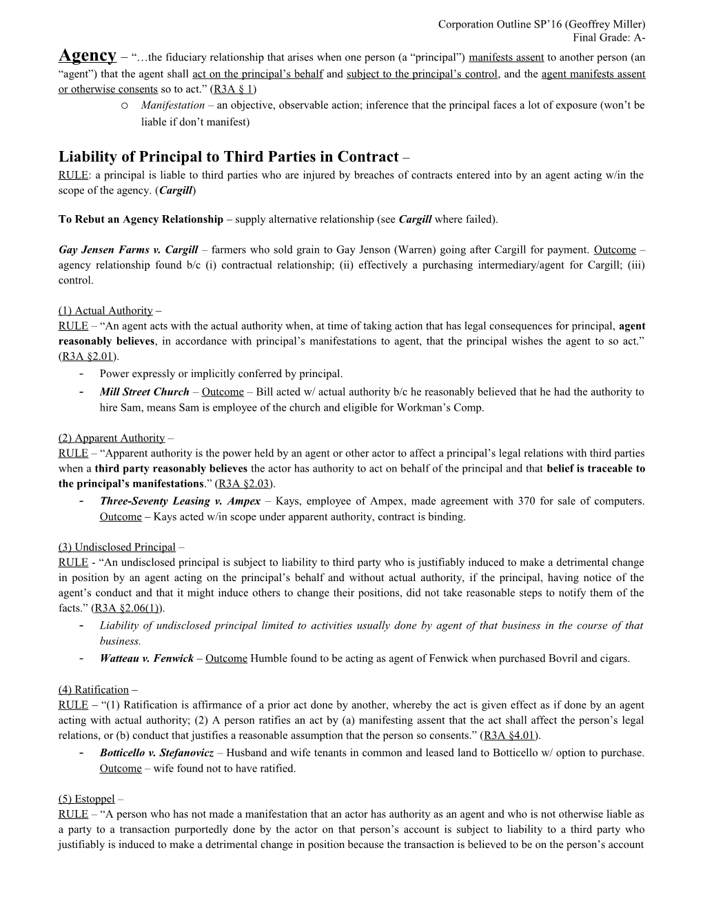 Liability of Principal to Third Parties in Contract