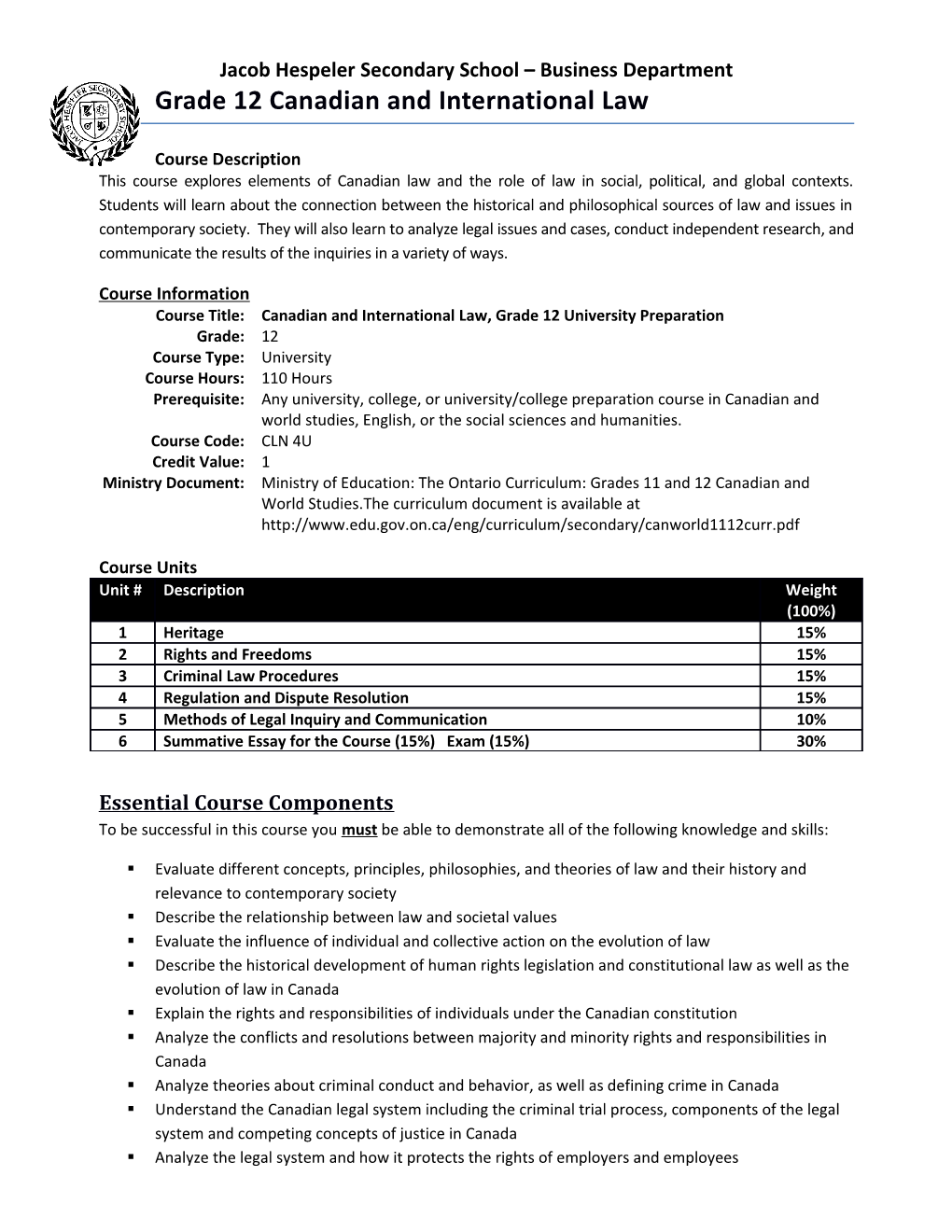 Grade 11 Canadian Law