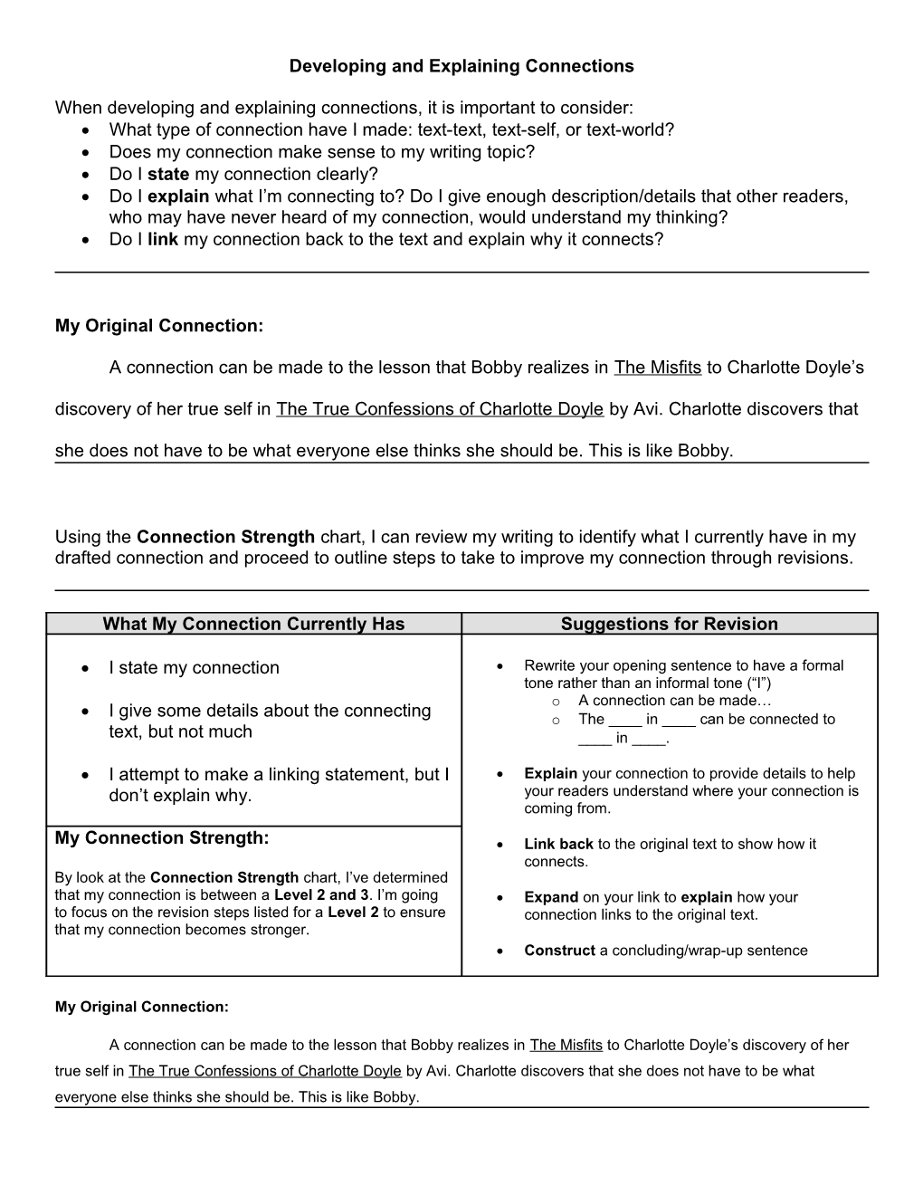 Developing and Explaining Connections