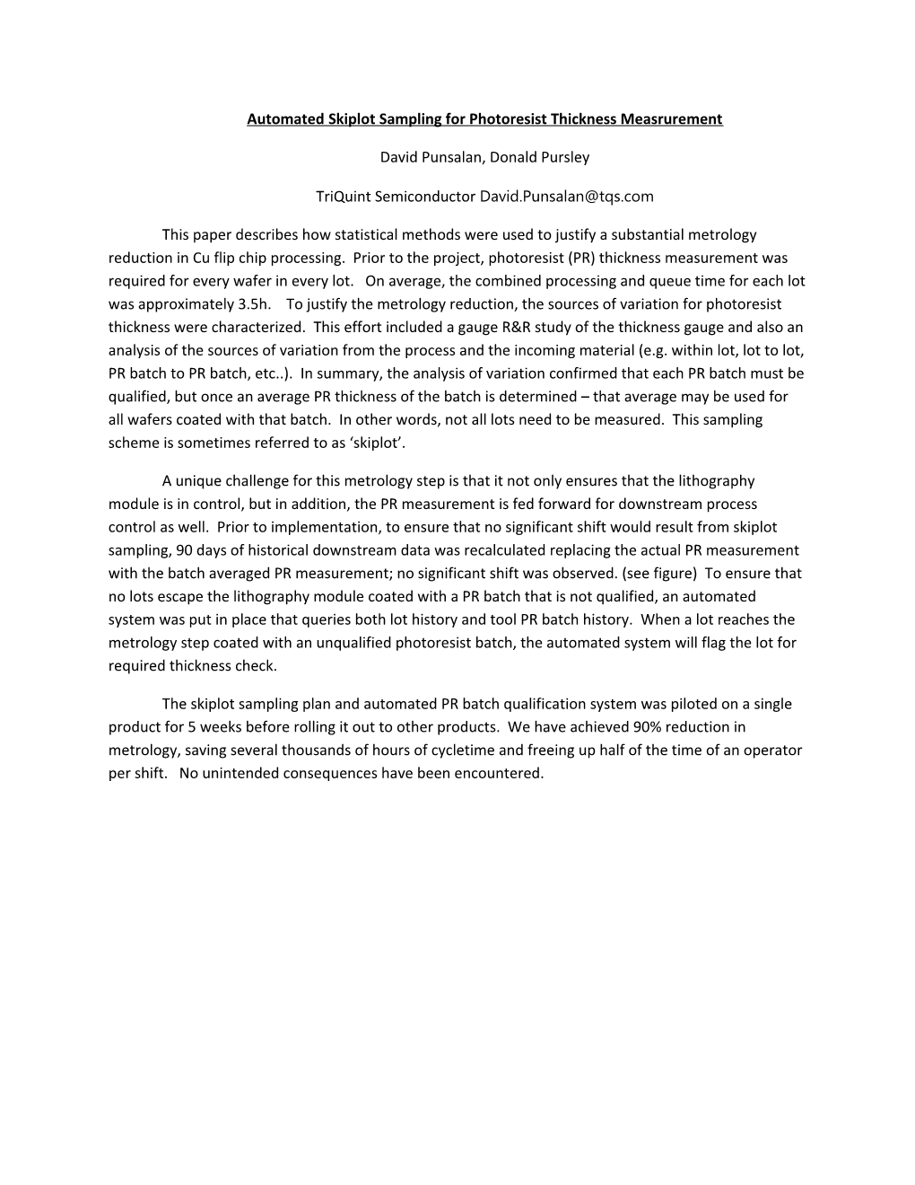 Automated Skiplot Sampling for Photoresist Thickness Measrurement