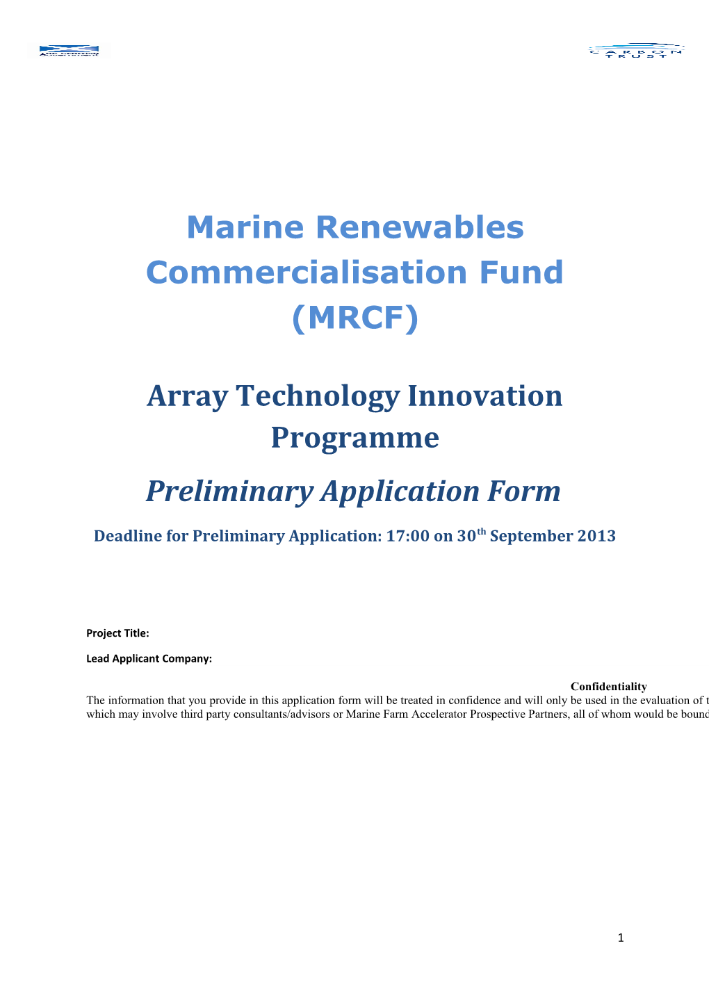 Marine Renewables Commercialisation Fund (MRCF)